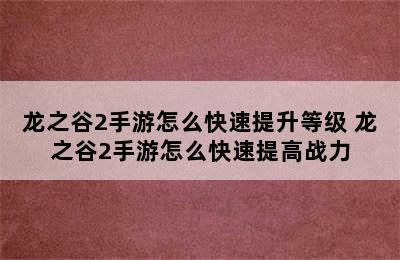 龙之谷2手游怎么快速提升等级 龙之谷2手游怎么快速提高战力